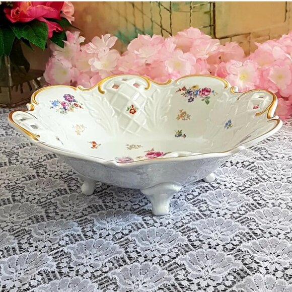 Reichenbach Porcelain Large Footed Serving Bowl Fruit Centerpiece Bowl Germany - Picture 6 of 9